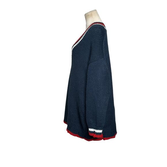 ZARA blue red white trim distressed oversized sweater size medium - Picture 9 of 12